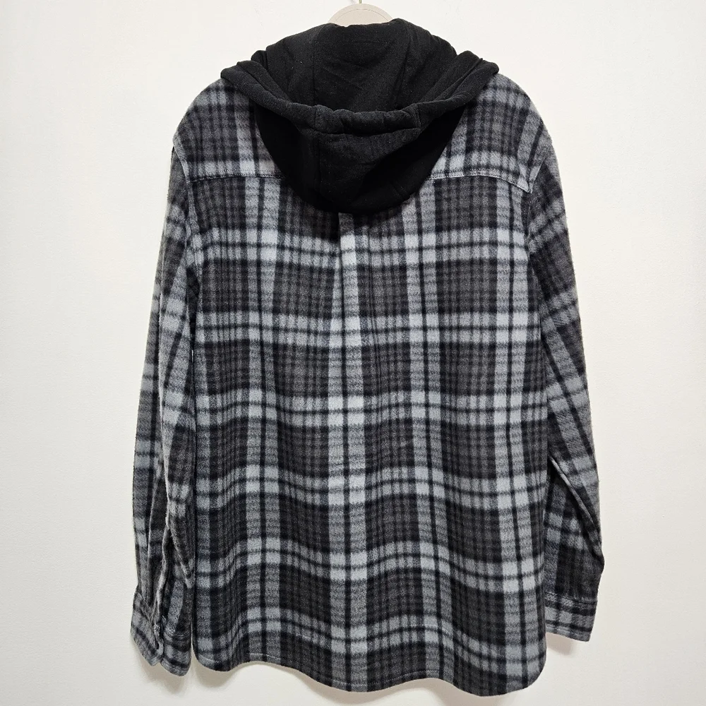 Tony Hawk NWOT Mens‎ Fleece Shirt Jacket Plaid Hooded Cozy Y2K 90s Style Gray 2X